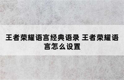 王者荣耀语言经典语录 王者荣耀语言怎么设置